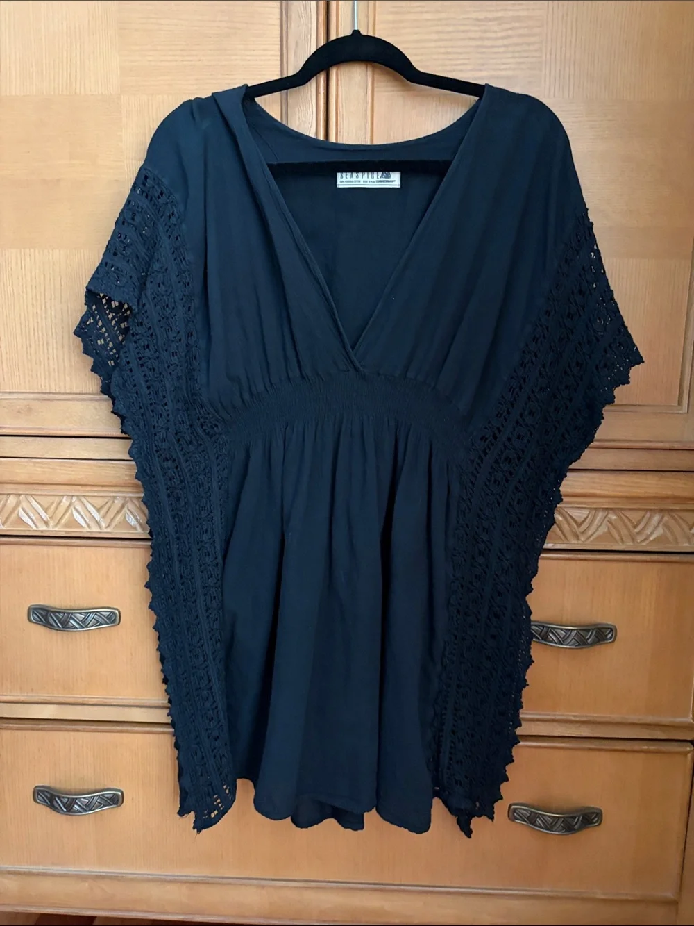 Black Crochet-Trim V-Neck Swim Coverup - Picture 1 of 4